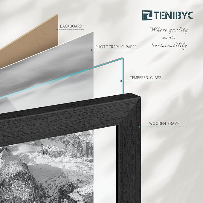 11x14 Picture Frames Set - 3 Pack - Black Solid Wood Poster Frame - Tempered Glass - Exclusive Woodgrain - Rooms, Offices, Gallery, Studio, and Hallway, Wall Display Decor