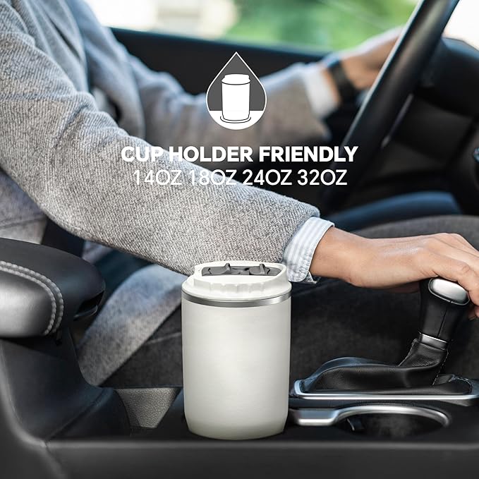 Ideus Insulated Tumbler with Lid and Straw 18 oz, Stainless Steel Double-Wall Vacuum Leak-Proof Travel Coffee Mug, Cup Holder Friendly, White