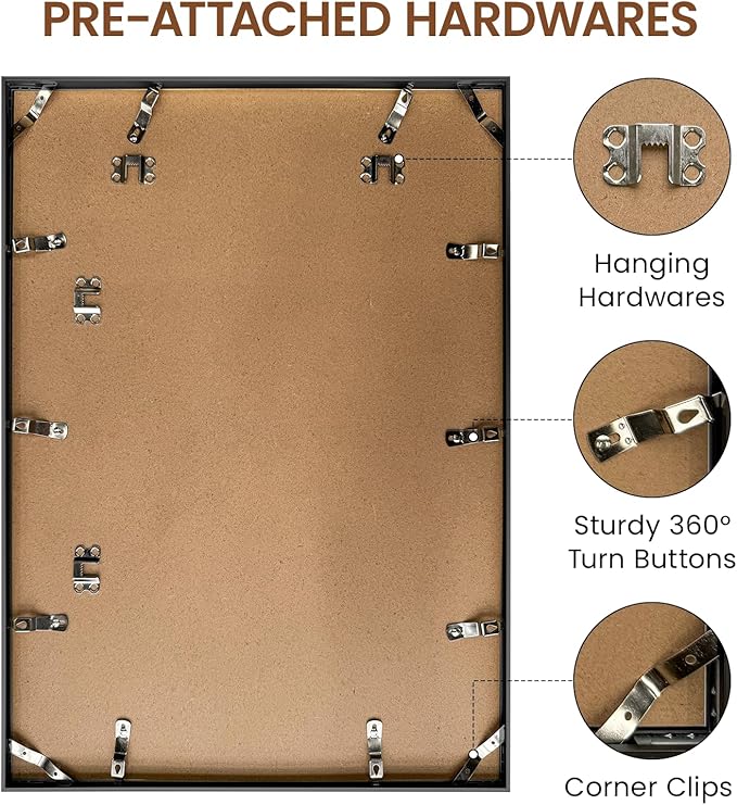 Heimlove 16x22 Metal Picture Frame,Black Aluminum Wall Gallery Poster Puzzles Artwork frames-Real Tempered Glass,Mounting Horizontally or Vertically Decor for Wall-3 Pack