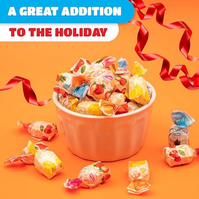 Arcor Fruit Filled Hard Candy - 2 Pound Bag - Bulk Bon Bons Candy with Pineapple, Strawberry, Orange, Cherry, and Lemon Flavors - Individually Wrapped Assorted Fruit Candy