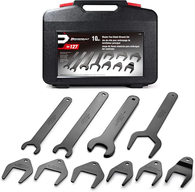 Powerbuilt Master Fan Clutch Wrench Set, Water Pump Cooling Specialty Tools, Clutches, Wrench, Pulley Holding Tool, 10 Piece - 647814
