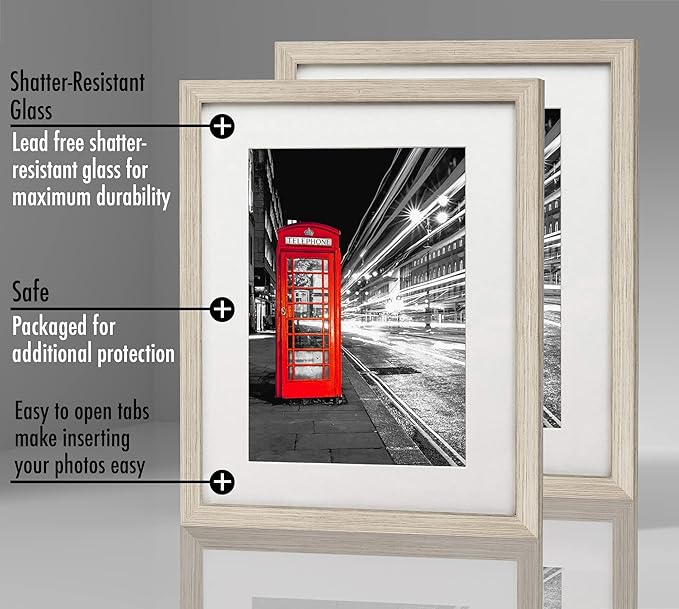 Americanflat 11x14 Picture Frame with Shatter-Resistant Glass - Set of 2 - Use as 8x10 Frame with Mat or Display 11x14 Photo Without Mat - Signature Collection - Picture Frames for Wall - Driftwood