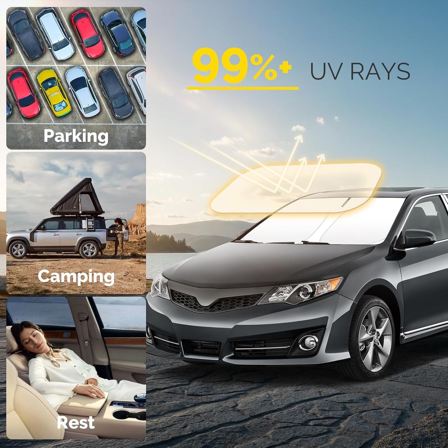 Car Windshield Sun Shade Compatible with 2012 2013 2014 2015 2016 2017 Toyota Camry Accessories Foldable Front Window Sunshade Custom Windshield Cover Sun Visor