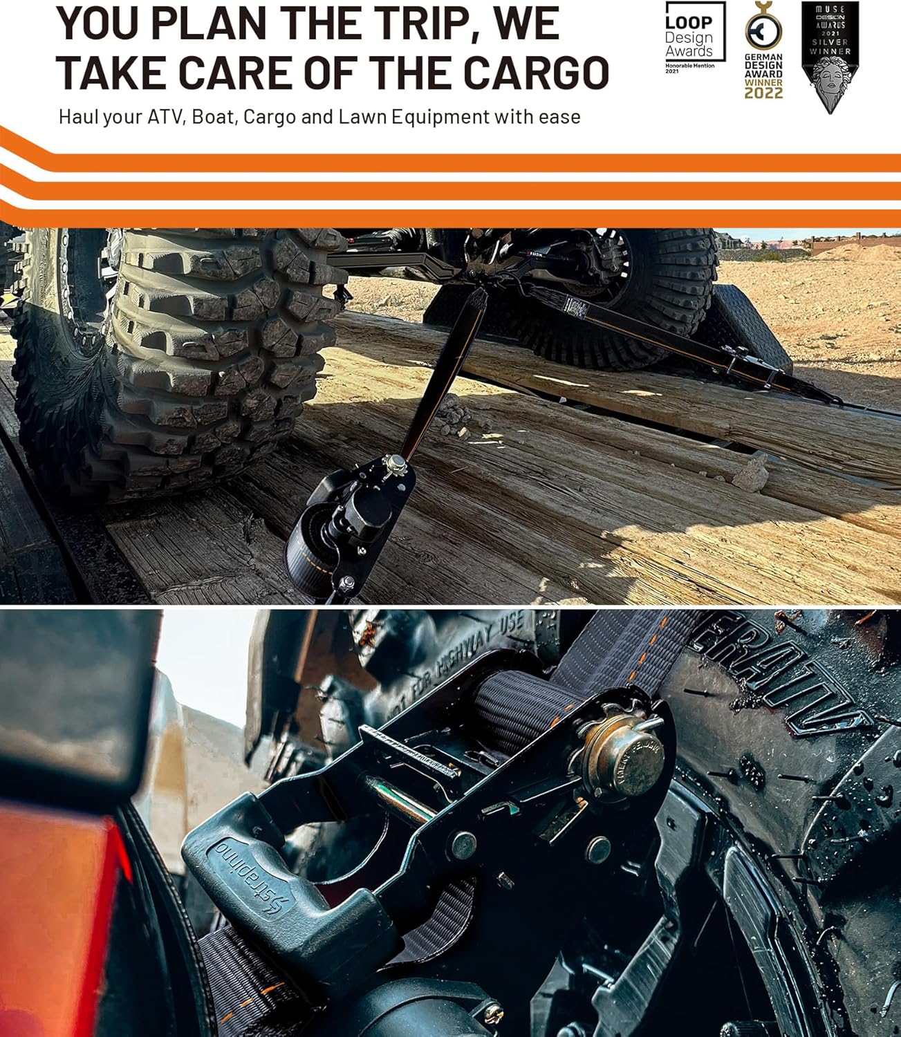 Strapinno Retractable Ratchet Tie-Down Straps,5,000 lbs Breaking Strength- 2 in x 12 ft Heavy Duty Ratchet Strap with Safety Lock S Hooks for Motorcycles, ATVs, UTVs, Lawn Equipment & Cargo (Black)