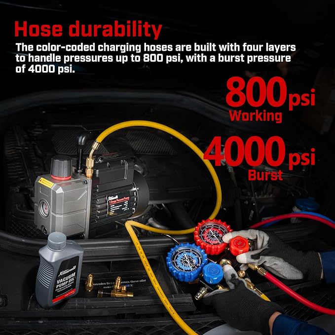 XtremepowerUS Vacuum Pump R134a R22 R32 R410A A/C Refrigeration with Manifold Gauge Can Tap Set Carrying Bag (Gen2, 4.5 CFM)