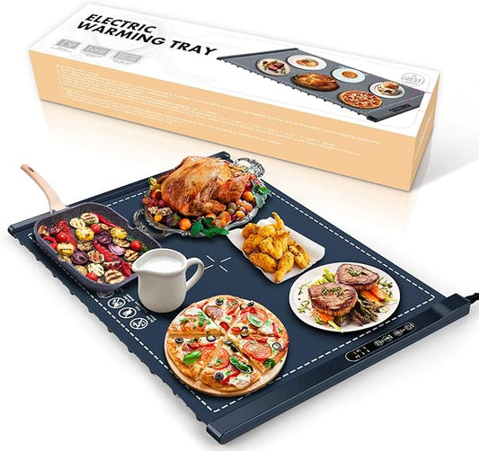 Food Warming Mat - Portable Party Buffet Electric Warming Tray, Foldable Food Warmer, Timed Off, Temperature Adjustable, Suitable for Daily, Outdoor, Party(Dark Blue)