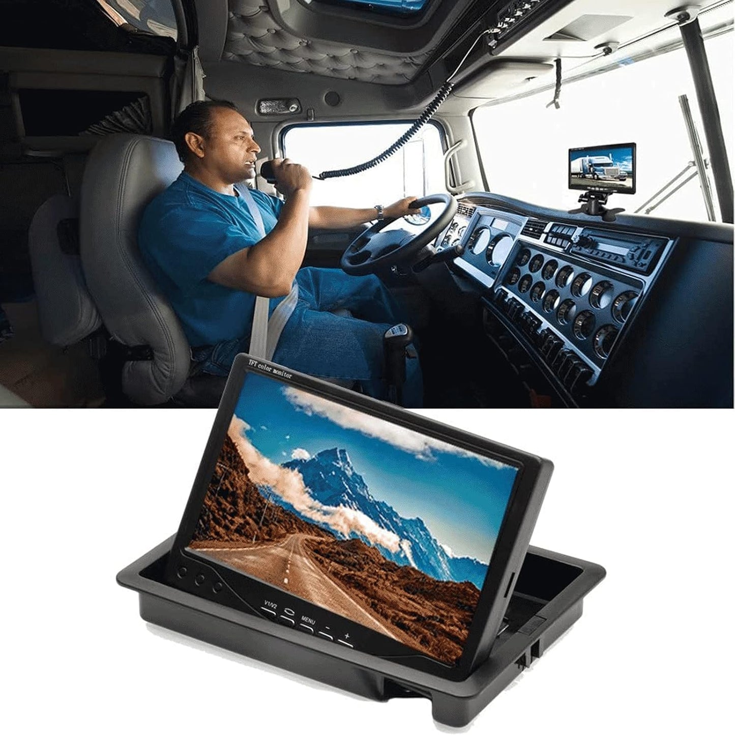 Hikity 7" Backup Camera with Monitor Kit, Waterproof 18 IR LED Night Vision Reverse Camera + Rear View Monitor Vehicle Parking System for RV Bus Trailer Truck (65ft 4-Pin Aviation Video Cable)