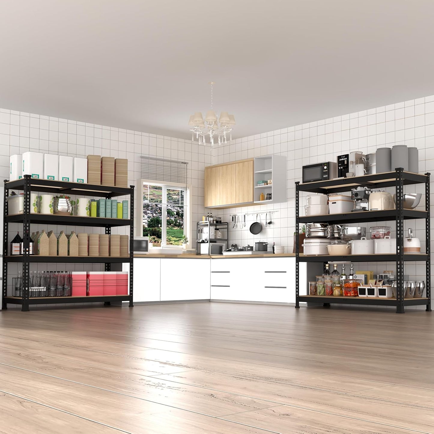 36" W x 16" D x 55" H Adjustable Garage Storage Shelves - 4-Shelf Heavy Duty Shelving Unit, Metal Utility Storage Organizer Racks for Warehouse Pantry Closet Kitchen, Black