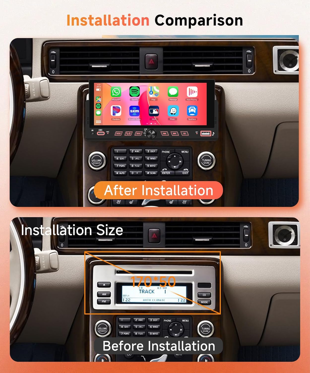 Car Stereo Single Din Wireless Carplay 6.86 inch Touch Screen Android Auto, Rimoody Car Radio with Bluetooth 5.2 Mirror Link FM/EQ USB/AUX/TF/SWC/MIC Car Audio Receiver with Backup Camera