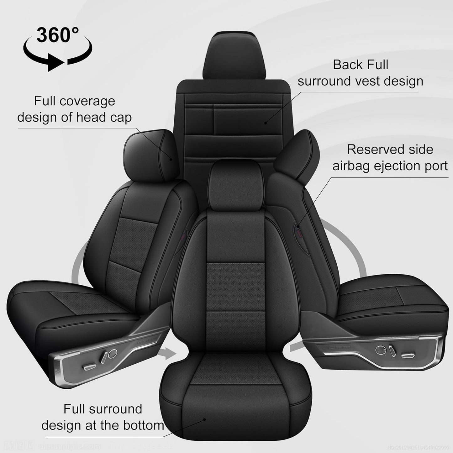 AOMSAZTO Front Seat Covers for Ford F150 XL XLT: 2015-2024 SuperCrew & F250 F350 F450 2017-2024 Super Duty Crew Cab XL XLT Faux Leather Full Set Seat Cover (Black, 2PCS Front)