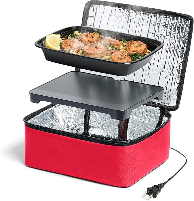 HOTLOGIC Mini Heated Lunch Box - Portable Electric Food Warmer for Men and Women - Great for Work, Office, and Construction - Cook, Reheat, and Eat on the Go - 120V - Red