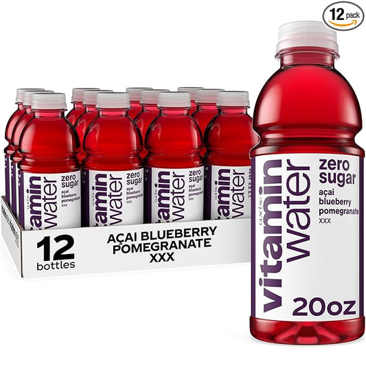 vitaminwater XXX Acai-Blueberry-Pomegranate Zero Sugar, Flavored Water Beverage, 20 fl oz Bottles, 12 Pack