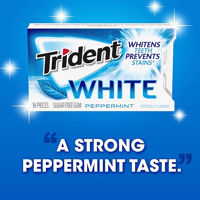 Trident White Peppermint Sugar-Free Chewing Gum, 9 Packs of 16 Pieces (144 Total Pieces)