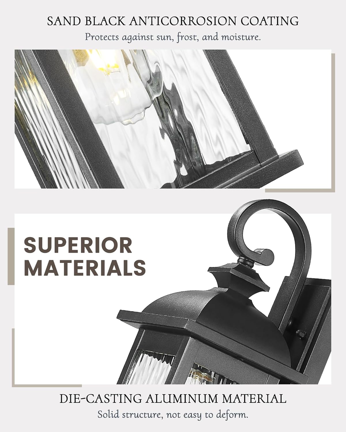 FEMILA Outdoor Wall Light Fixture,1-Light Exterior Waterproof Wall Sconce, 15" Front Porch Lights,Anti-Rust Matte Black Finish with Water Ripple Glass,4FD54B BK-WP