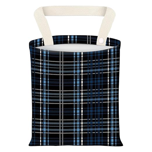 Car Garbage Can, Seat Back Hanging Cute Car Trash Can Bag, Car Organizer and Storage Bag for Travelling, Outdoor Luxury Blue Black Plaid