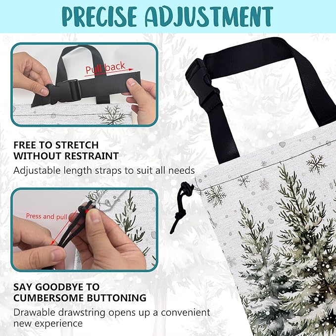 Car Garbage Bag Watercolor Snowy Green Pine Trees Hanging Canvas Car Trash Bag Waterproof Drawstring Car Back Seat Organizer for Car Back Front Seat Console with Adjustable Buckle