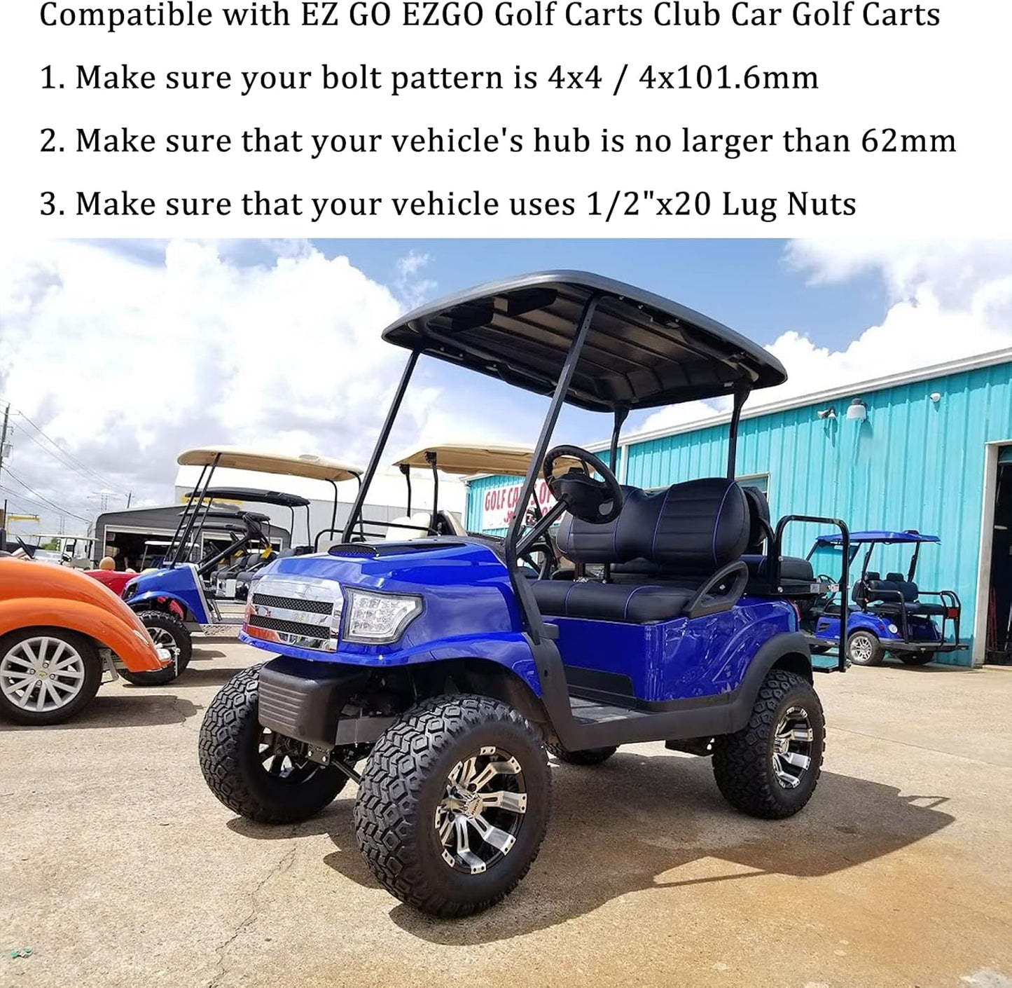 HHCSOP 4x4 2" Golf Cart Wheel Spacers for EZ GO EZGO Club Car, 4PCS 4x101.6mm ATV Wheel Adapters Hub Bore 62mm with 1/2" Studs