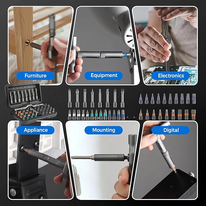 42 piece magnetic screw set, portable screwdriver set, DIY multi head ratchet screwdriver set maintenance tool, suitable for computers, glasses, bicycles, doorbells, furniture (black)