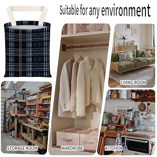 Car Garbage Can, Seat Back Hanging Cute Car Trash Can Bag, Car Organizer and Storage Bag for Travelling, Outdoor Luxury Blue Black Plaid