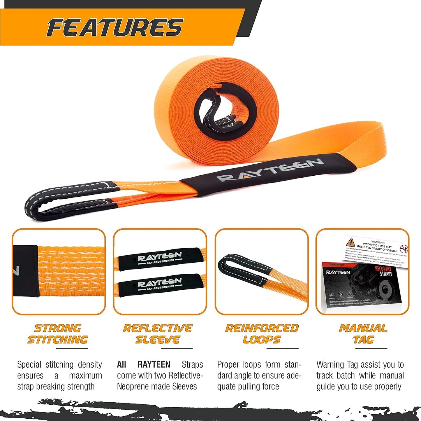 Genuine 11,000lb Xtreme Heavy Duty Winch Extension Strap | 33ft x 2in Vehicle Tow Strap with Reflective Sleeve & Reinforced Loops | Suits for 4x4 Offroad UTV ATV Trucks Boats