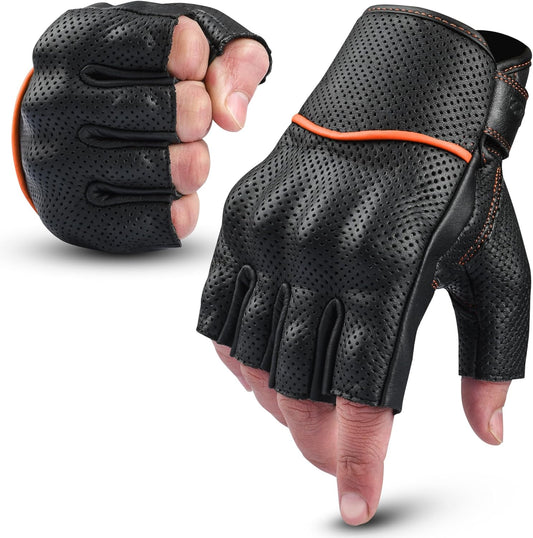 aasportx Motorcycle Gloves - Men's Leather Motorbike Gloves with Touchscreen Function - Non-Slip Pads for Men & Women