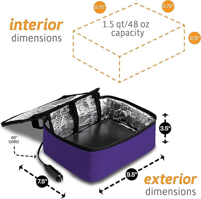 HOTLOGIC Mini Heated Lunch Box - Portable Electric Food Warmer for Men and Women - Great for Work, Office, and Construction - Cook, Reheat, and Eat on the Go - 12V - Purple