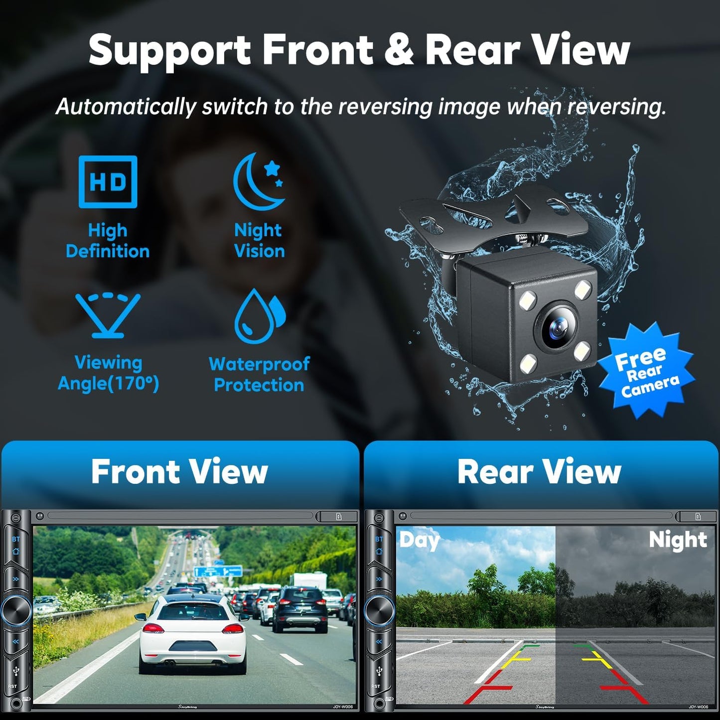 Upgrade Wireless Double Din Car Stereo with Carplay, Android Auto, Bluetooth, 4-Channel RCA, High Power, 2 Subwoofer Ports, 7" HD Capacitive Touchscreen Car Radio, Backup Camera, Audio Receiver