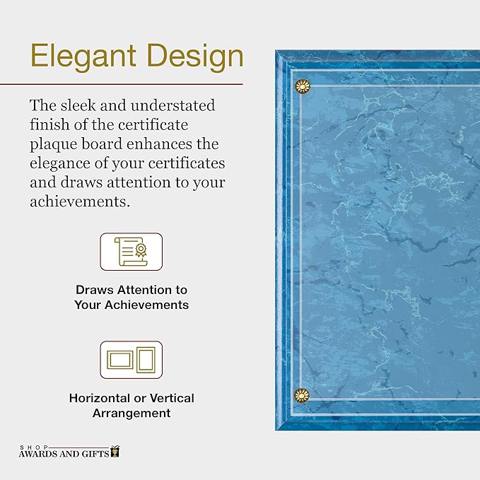 SHOP AWARDS AND GIFTS 8.5 x 11 Certificate Frame Holder, Slide in Wall Plaque Display, 10.5 x 13 Inch Board, Blue