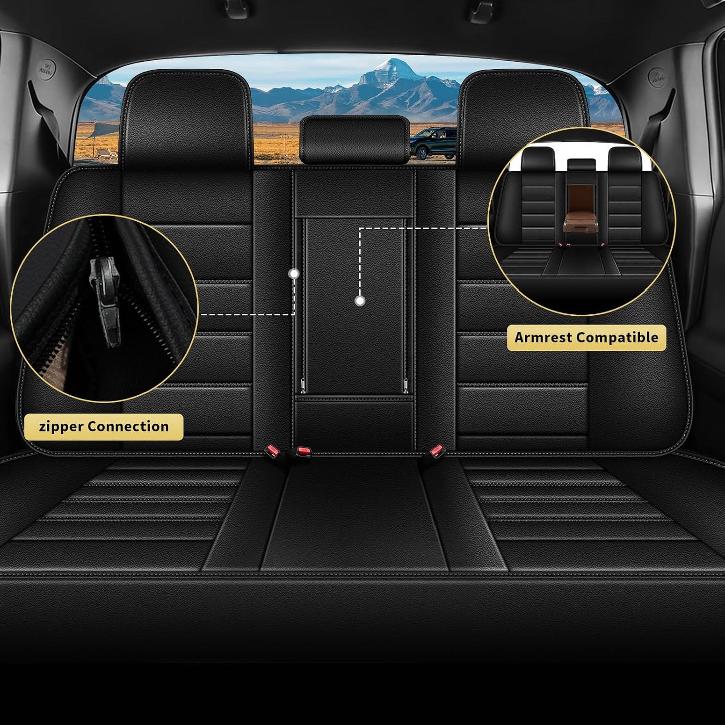 AOMSAZTO Ford Ranger Seat Covers: Full Set Custom Fit 2019 2020 2021 2022 2023 2024 2025 Ford Ranger XLT/XL/Lariat Waterproof Leather Seat Protector(5 Seats, Black)