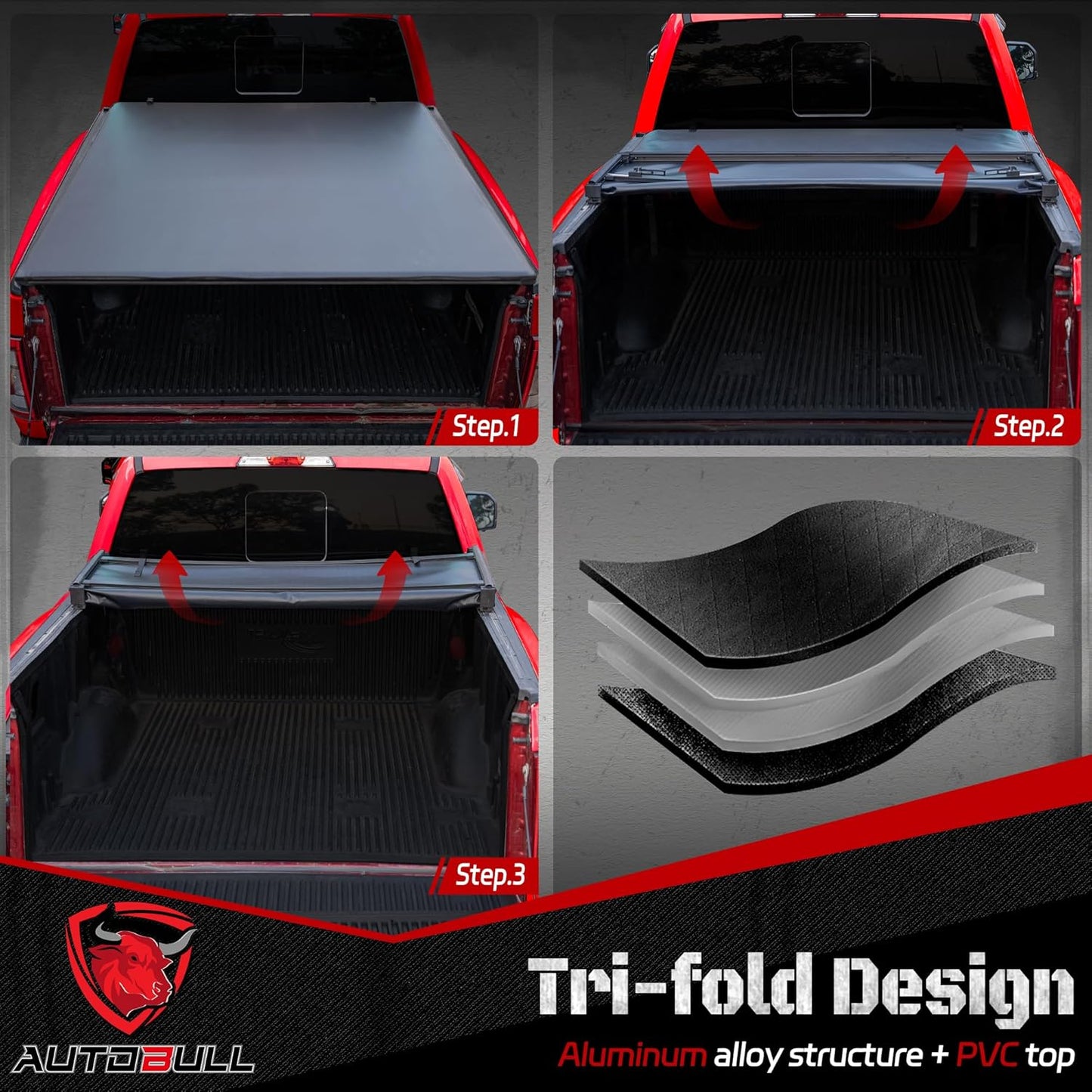 Soft Tri Fold Tonneau Cover Compatible with 2007-2021 Toyota Tundra(Excl. Trail Edition) 5.5ft Bed (66.7"), Vinly Top Alloy Steel Structure