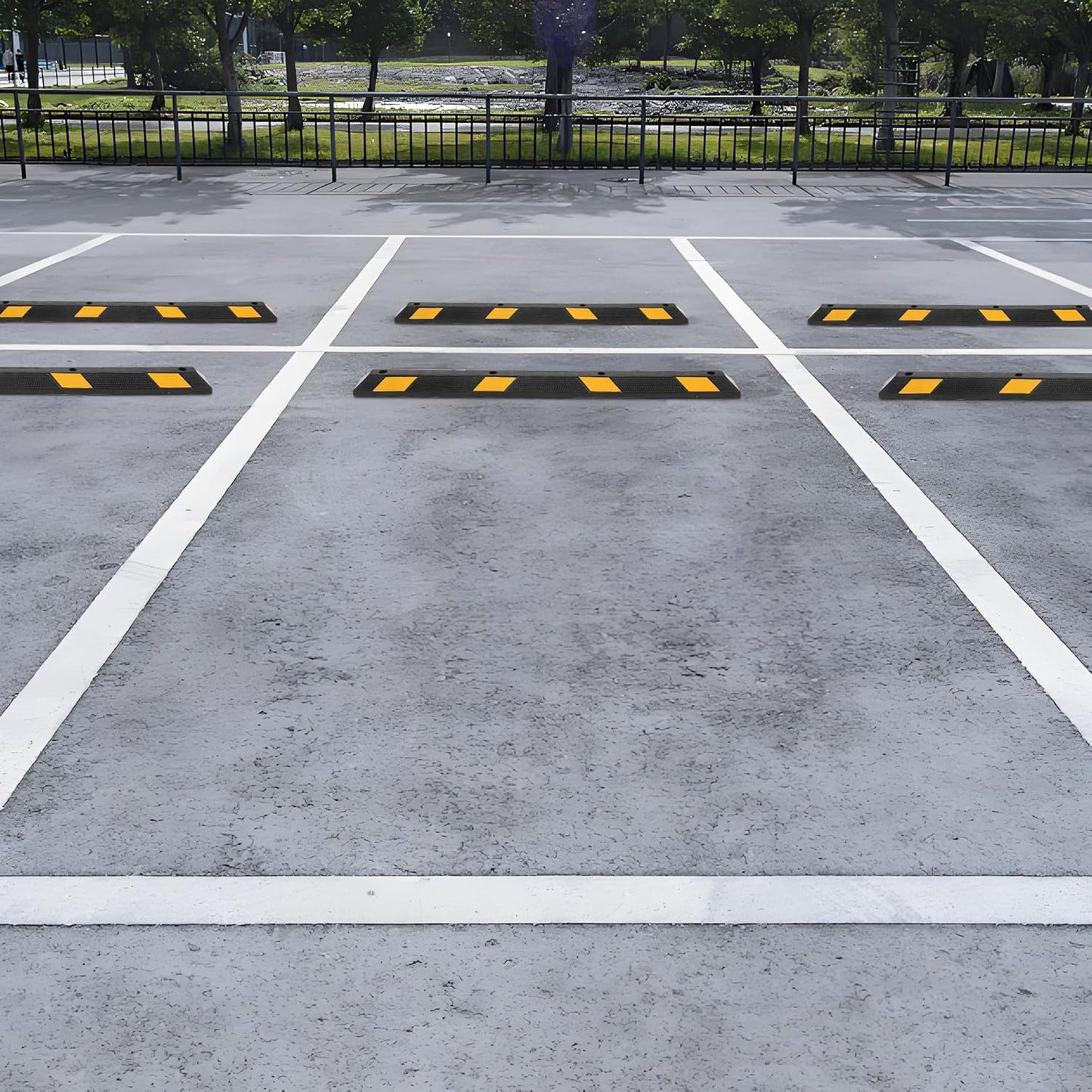 Pack of 2-72" Parking Stoppers for Garage, Heavy Duty Rubber Parking Curb with Reflective Stripe, Garage Floor Wheel Stopper for Car Vehicles Truck, Installation Kit Included