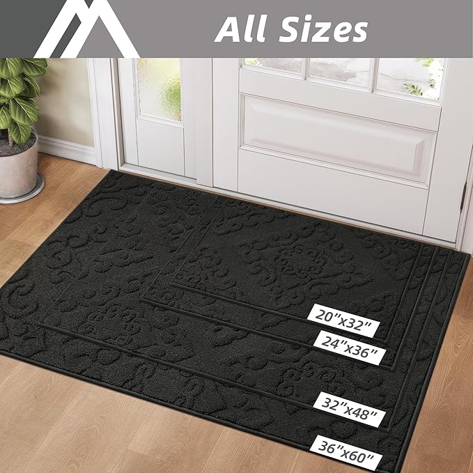 COSY HOMEER-Door-Mat-Non-Slip-Entryway-Rug 20”x32” Absorbent Welcome Mats Washable Dirt Trapper Door Mat Entrance Floor Mats for Front Back Doormats and Wet Shoes,Black