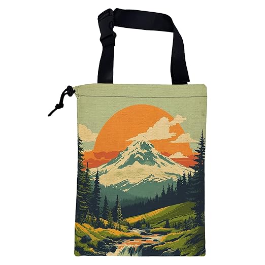 Car Garbage Bag Retro Orange Sun Mountain Hanging Canvas Car Trash Bag Waterproof Drawstring Car Back Seat Organizer for Car Back Front Seat Console with Adjustable Buckle
