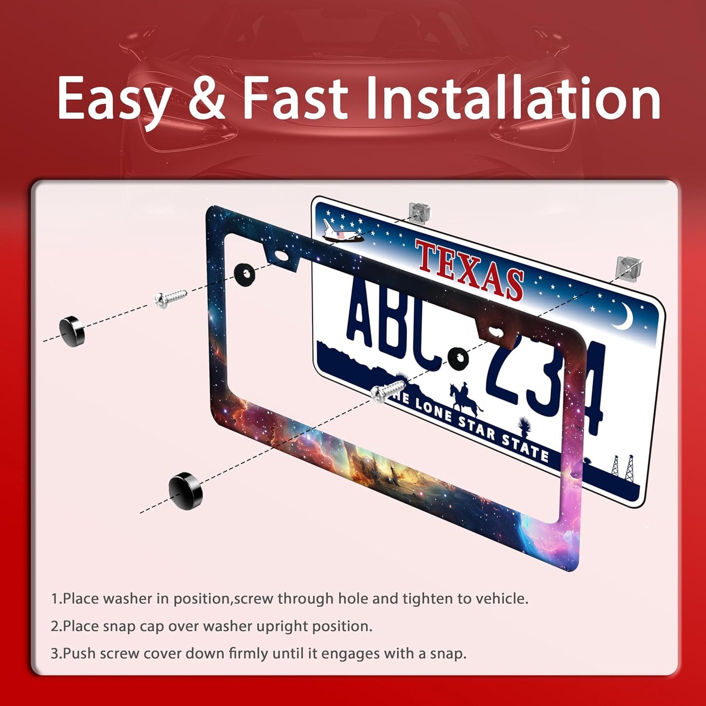 Beautiful Galaxy License Plate Frame Funny Universe License Plate Frames Stainless Steel Accessories Cars Decor with 2 Holes and Screws Fits Standard Us Ca Vehicles License Plate Holder 12.2 X 6 Inch