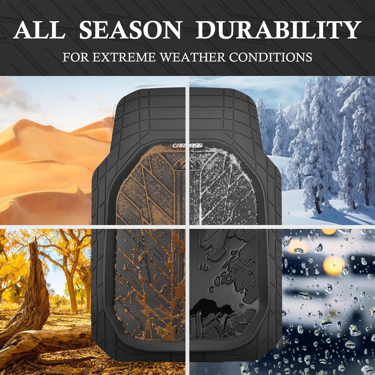 CAR PASS Rubber Leather Steering Wheel Cover Large-Size 15.5-16 Inches Fit for Truck SUV Large Car Ram F150 Tundra 4Runner Tacoma, XXL Heavy Duty Deep-Dish Car Floor Mats, Trim-to-Fit Car Mat Black