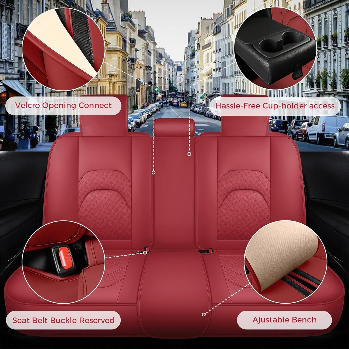 FREESOO Car Seat Covers Full Set,Waterproof Automotive Seat Covers, Leather Cars Interior Covers, Seats Protection Universal fit Babies & Adult (Wine Red)