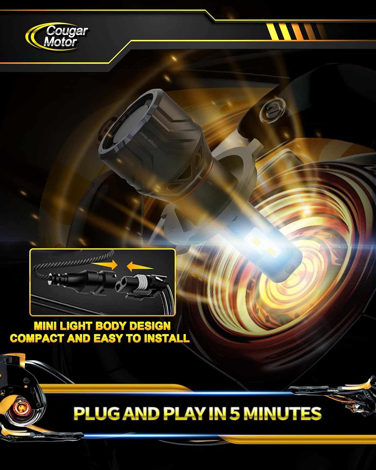 Cougar Motor H4 Bulbs, 9003 Fog Lights 6500K White Non-Polarity H4 Fog Bulb or Off-Road Use Plug and Play - Pack of 2