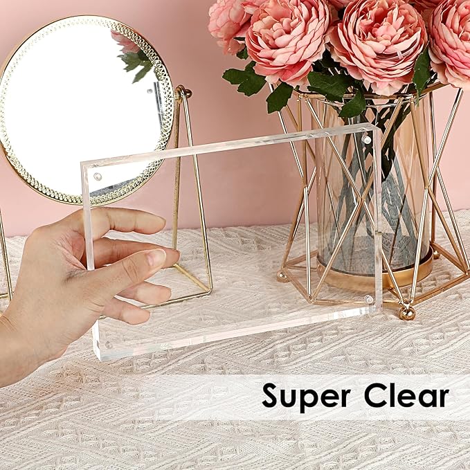 JUXYES 8.5 x 5.5 Clear Acrylic Business License Frame Magnetic Certificate Display Frame, Acrylic Sandwich Frames Frameless Picture Frame Tabletop Magnetic Frames for Business License Certificate