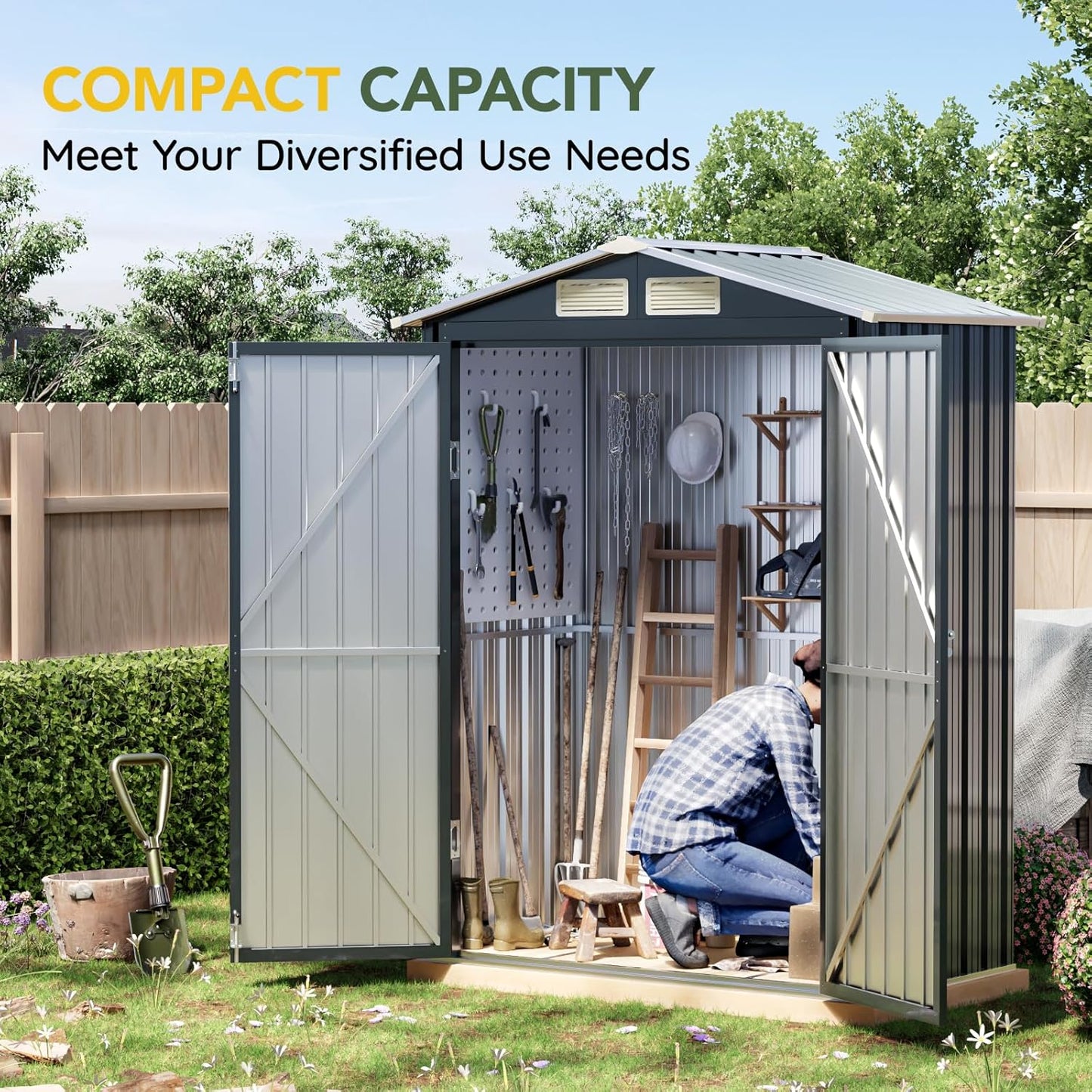 Breezz 5x3FT Vertical Outdoor Steel Storage Shed,Lockable Doors, Compact Metal Tool Shed for Garden, Backyard, Patio, Utility, and Bike Storage,Nightblue