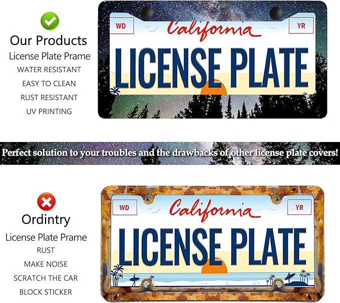 Galaxy Forest License Plate Frame - 2 PCS Aurora Galaxy Starry Sky Aluminum Metal Funny License Plate Frames Holder Covers, Rust-Proof Waterproof Car Decorative Tag Frames for Standard Us 12x6 Inch