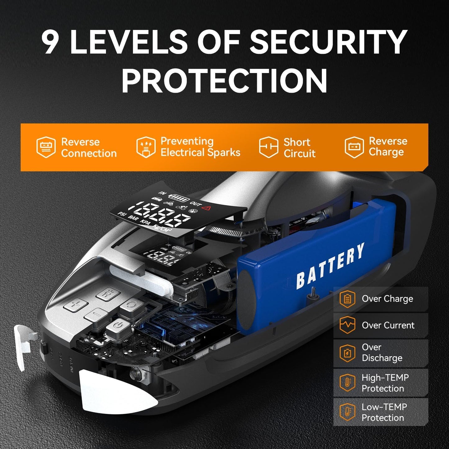 6000A Jump Starter with Air Compressor, 27000mAh 160PSI Portable Car Battery Jump Starter, 12V Battery Pack (All Gas 12L Diesel)