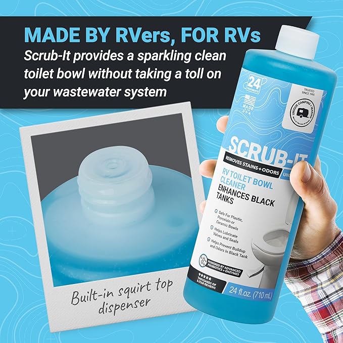 Unique Scrub-It RV Toilet Bowl Cleaner Liquid - Helps Remove Stink, Stains and Debris - Safe on All Toilet Types (24 oz)