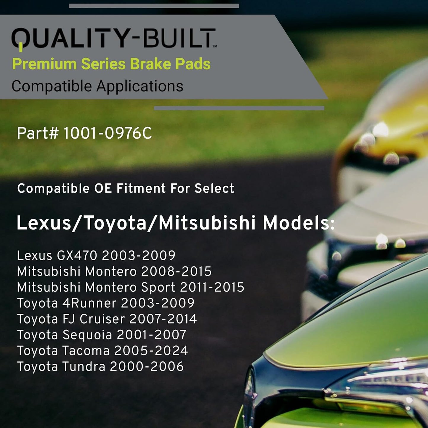 Premium Ceramic Front Brake Pads (1001-0976C) Compatible with 2000-2024 Lexus/Mitsubishi/Toyota (4Runner/FJ Cruiser/GX470/Montero/Montero Sport/Sequoia/Tacoma/Tundra)