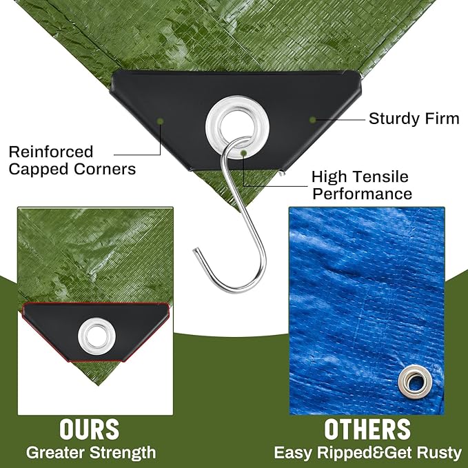 12 Pack 6 x 8 ft 5.5 Mil Large Tarps Heavy Duty Waterproof Tarp Multi Purpose Tent Cover for Home Boats Cars Camping Patio Furniture Roof Emergency Rain Protective Cover, Army Green