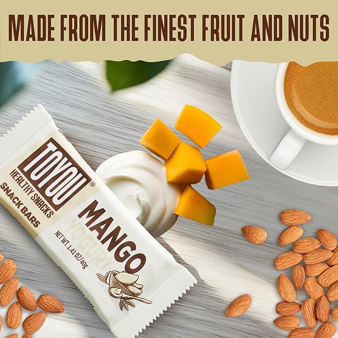 ToYou Chewy Fruit and Nut Bars - Healthy Protein Snacks | Mango Yogurt - 1.41 Ounce (Pack of 12) | Soft Chewy, Fiber-packed Granola Bars for Adults and Kids, Made with Natural Ingredients