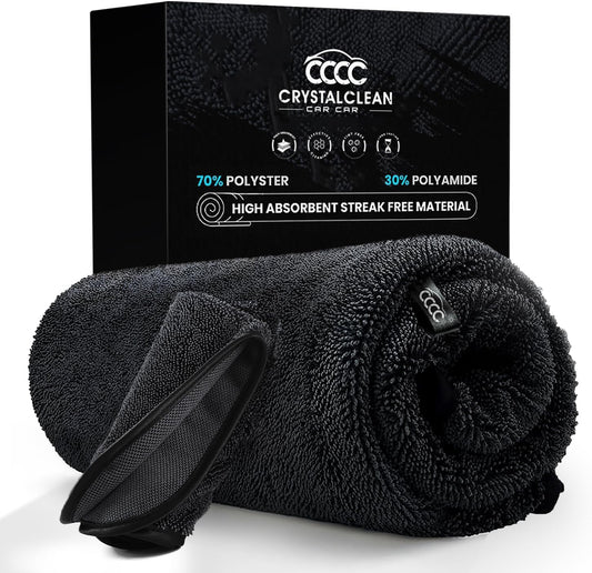 Crystal Clean 1300GSM Microfiber Towels for Cars – XL Drying Towel 2-Pack (24x36 & 12x12) with Double Twisted Loop, Professional Detailing Towel Car Detailers - Quick Dry, Paint Safe & Swirl-Free