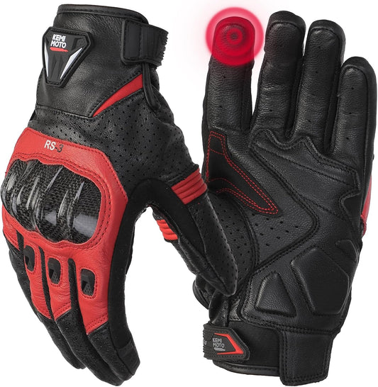 KEMIMOTO Sheepskin Leather Motorcycle Gloves for Men, Protective Motorcycle Gloves for Motocross Motorbike Dirt Bike Bicycle Racing ATV UTV