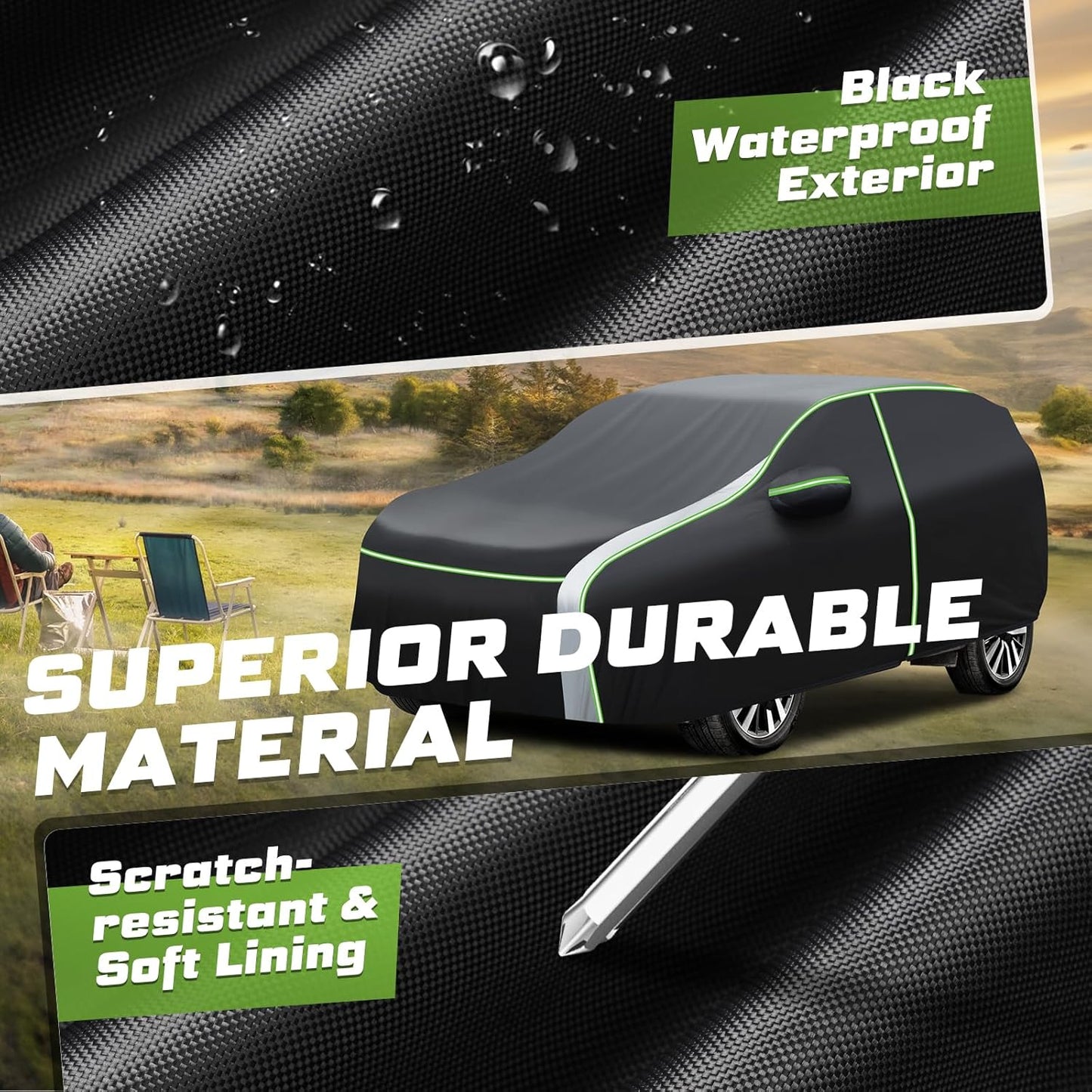 Mixsuper Liner Car Cover for Hyundai Santa Fe 2006-2026, 7 Layers Full Car Cover All Weather Car Covers for Santa Fe, Waterproof Outdoor Cover with Zipper Door Reflective Strips