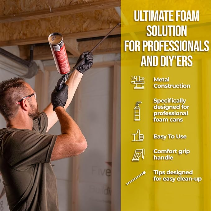 AWF PRO Spray Foam Gun 2' Long Nozzle, High Precision, Adjustable Flow Control, Contractor-Grade Pro Applicator for Insulating Foam Sealant, Pack of 10