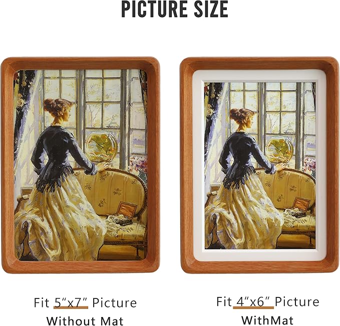 Natural Teak Wood Picture Frame,Picture 4x6 with Mat or 5x7 Without Mat,Standing Desk Photo Frame 5 by 7,Plexiglass,Tabletop or Wall Display